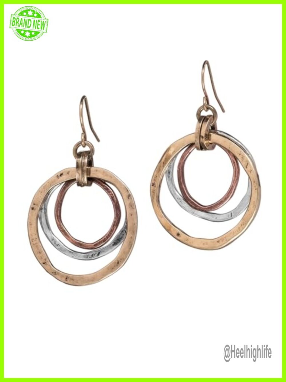 Boho Dangle Earrings Mixed Metal 3-Tone Hammered Drop Women Jewelry